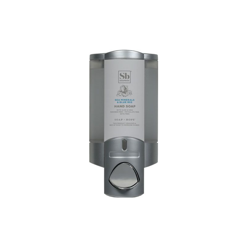AVIVA III Silver Amenity Dispenser for Soapbox Sea Minerals & Blue